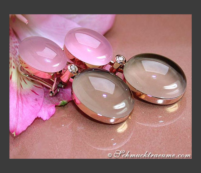 Magnificent Rose Quartz, Smoky Quartz & Diamond Earrings Magnificent Rose Quartz, Smoky Quartz & Diamond Earrings