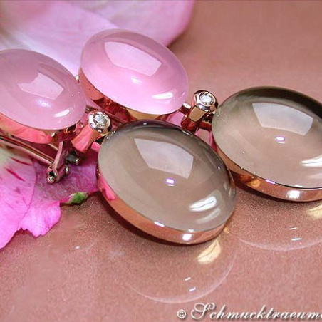 Magnificent Rose Quartz, Smoky Quartz & Diamond Earrings