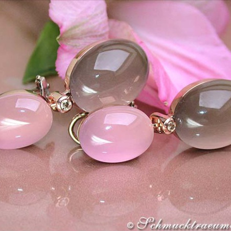 Magnificent Rose Quartz, Smoky Quartz & Diamond Earrings