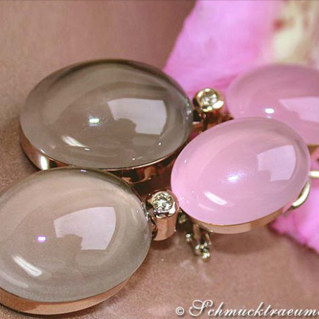 Magnificent Rose Quartz, Smoky Quartz & Diamond Earrings