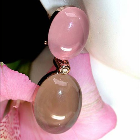 Magnificent Rose Quartz, Smoky Quartz & Diamond Earrings