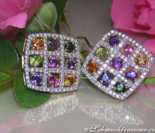 Sparkling Multicolor Gemstone Earrings with Diamonds