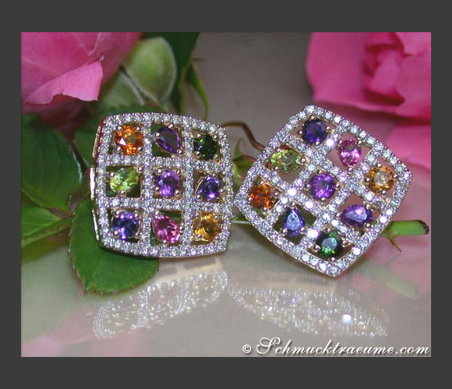 Multicolor Edelstein Ohrstecker mit Brillanten