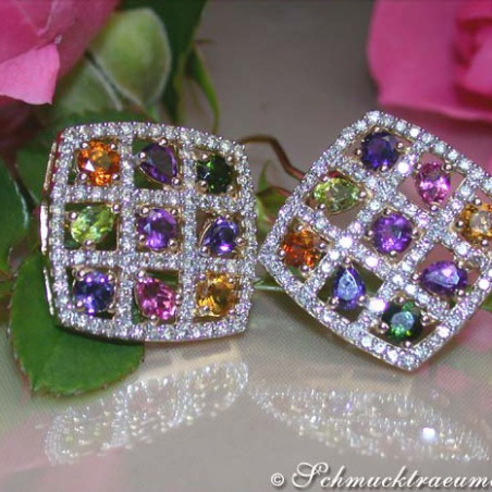 Multicolor Edelstein Ohrstecker mit Brillanten