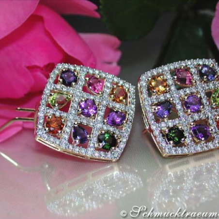 Multicolor Edelstein Ohrstecker mit Brillanten