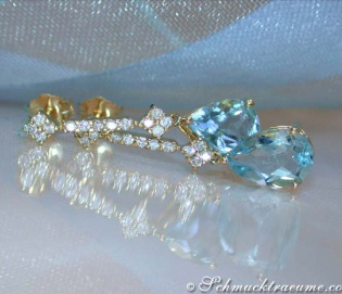 Delicate Aquamarine Pear Earrings with Diamonds