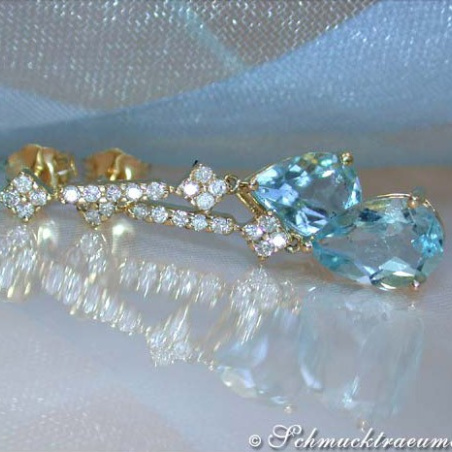 Delicate Aquamarine Pear Earrings with Diamonds