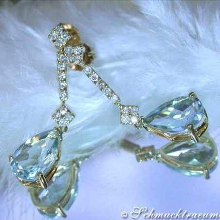 Delicate Aquamarine Pear Earrings with Diamonds
