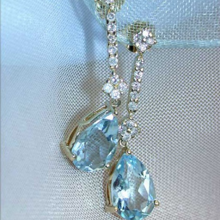 Delicate Aquamarine Pear Earrings with Diamonds