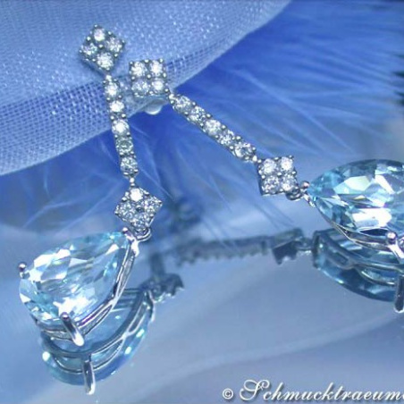 Enchanting Aquamarine Pear Earrings with Diamonds