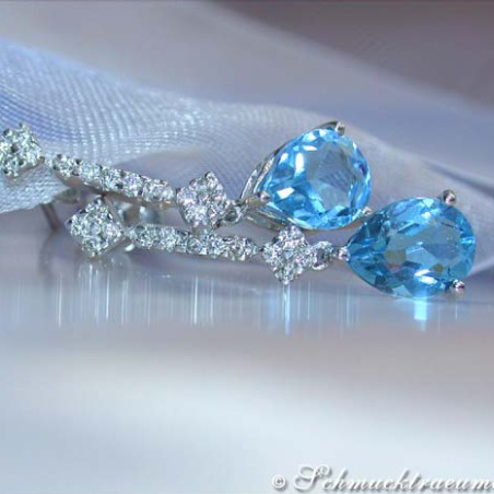 Cute Blue Topaz Earrings with Diamonds