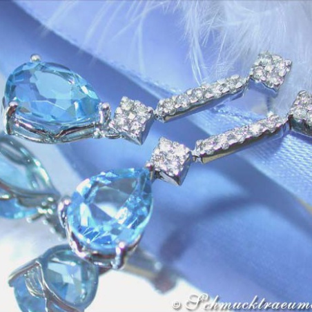 Cute Blue Topaz Earrings with Diamonds
