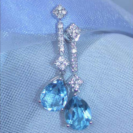 Cute Blue Topaz Earrings with Diamonds