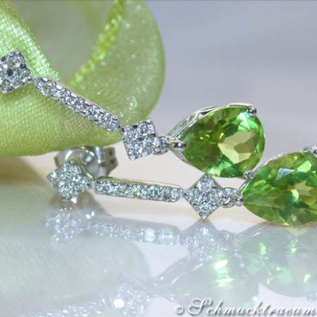 Timless Peridot Pear Earrings with Diamonds