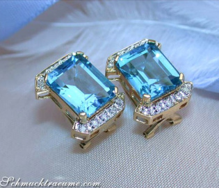 Pretty Blue Topaz Earrings with Diamonds