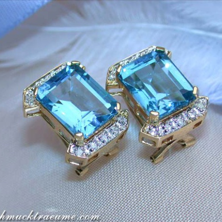 Pretty Blue Topaz Earrings with Diamonds