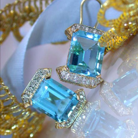 Pretty Blue Topaz Earrings with Diamonds