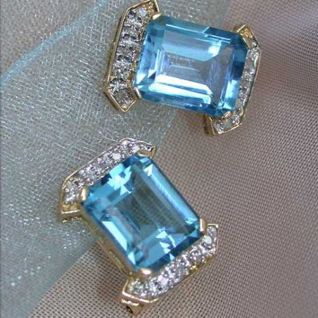 Pretty Blue Topaz Earrings with Diamonds