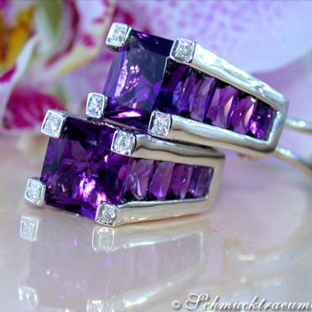 Interesting Amethyst Earrings with Diamonds