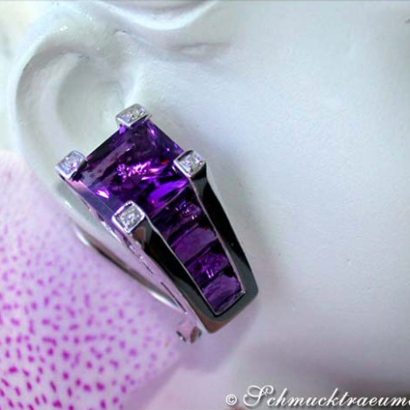 Interesting Amethyst Earrings with Diamonds