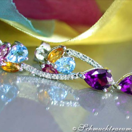 Edelstein Ohrstecker Citrin Blautopas Saphir Amethyst