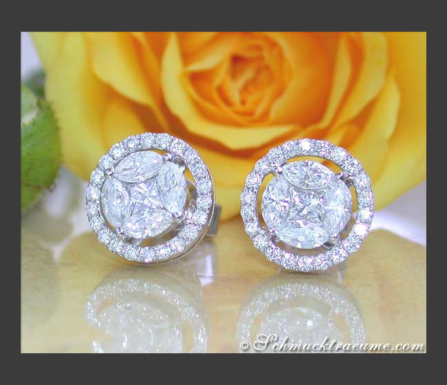 Ohrstecker mit Diamanten im Marquise und Princess Schliff Ohrstecker mit Diamanten im Marquise und Princess Schliff