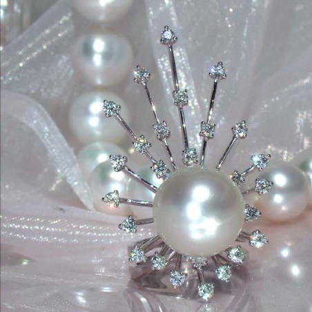 Südseeperle Ring mit Brillanten 14 mm makellos