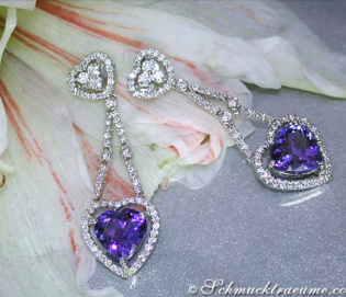 Excellent Tanzanite Heart Earrings with Diamonds