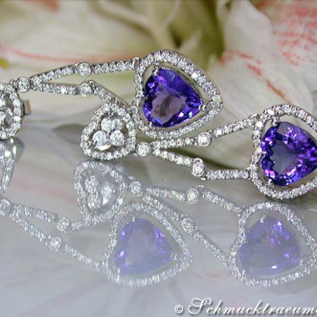 Excellent Tanzanite Heart Earrings with Diamonds