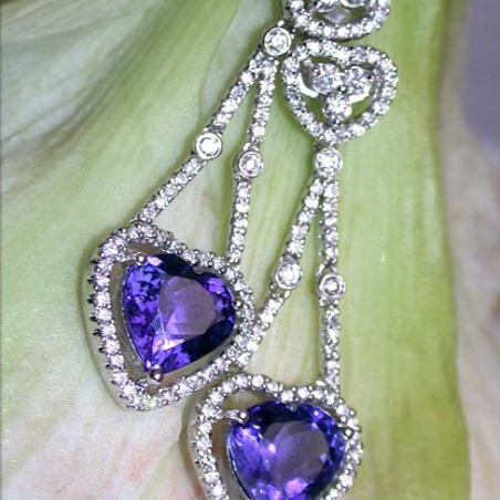 Excellent Tanzanite Heart Earrings with Diamonds