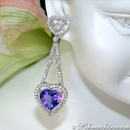 Excellent Tanzanite Heart Earrings with Diamonds