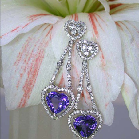 Excellent Tanzanite Heart Earrings with Diamonds