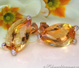 Stately Citrine Pear Earrings with Diamonds