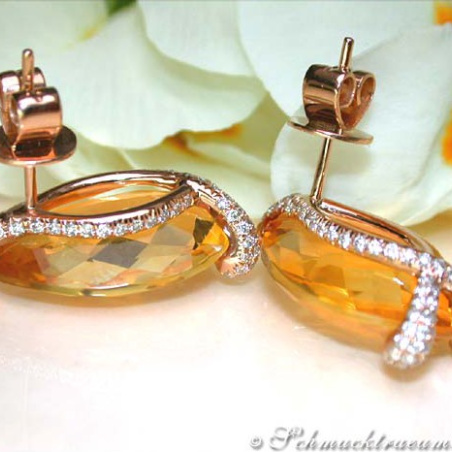 Stately Citrine Pear Earrings with Diamonds