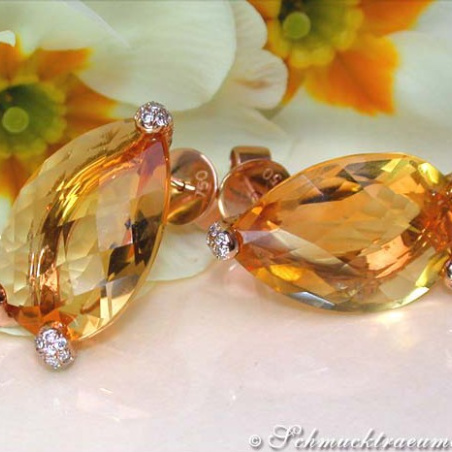 Stately Citrine Pear Earrings with Diamonds
