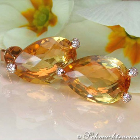 Stately Citrine Pear Earrings with Diamonds