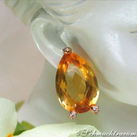 Stately Citrine Pear Earrings with Diamonds