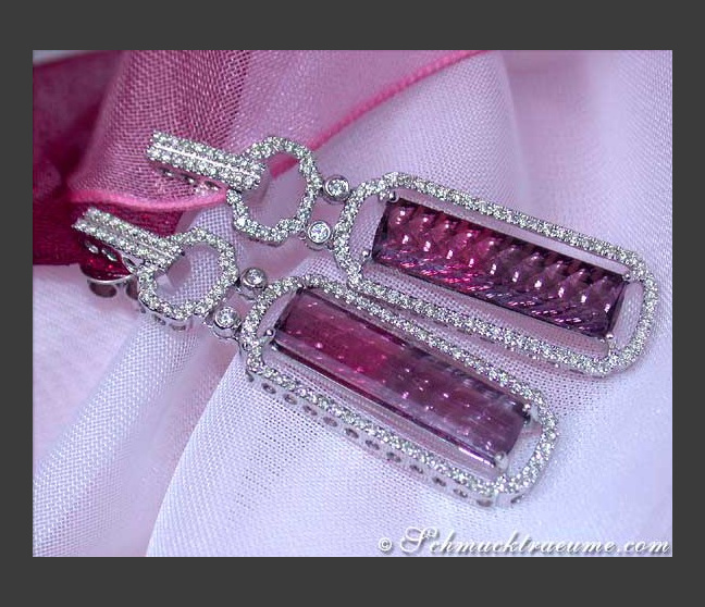 Tremendous Pink Tourmaline Earrings with Diamonds