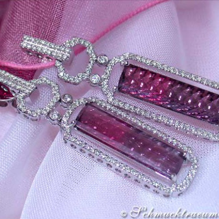 Tremendous Pink Tourmaline Earrings with Diamonds