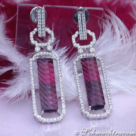 Tremendous Pink Tourmaline Earrings with Diamonds
