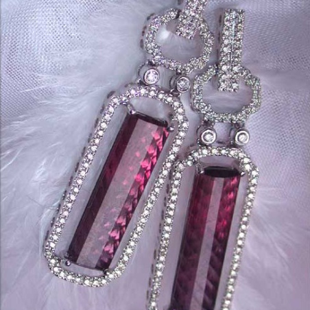 Tremendous Pink Tourmaline Earrings with Diamonds