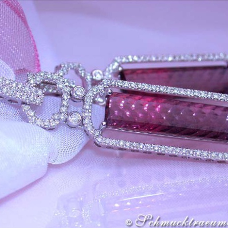 Tremendous Pink Tourmaline Earrings with Diamonds