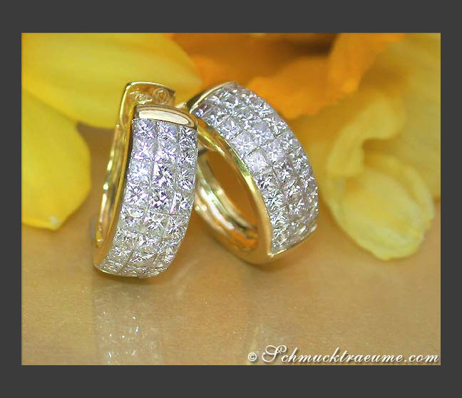 Exclusive Princess Diamond Hoop Earrings in Yellow gold 18k Exclusive Princess Diamond Hoop Earrings in Yellow gold 18k
