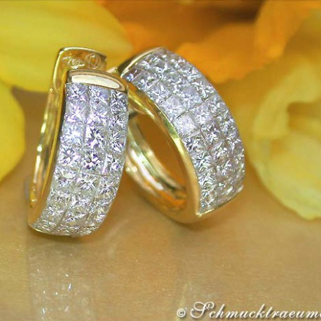 Exclusive Princess Diamond Hoop Earrings in Yellow gold 18k