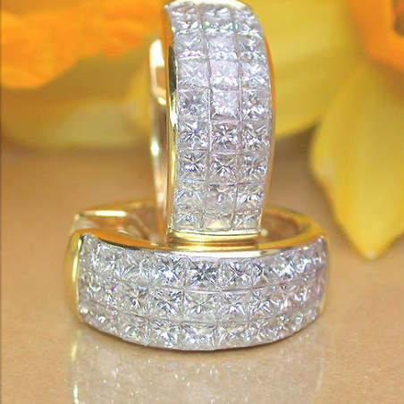Exclusive Princess Diamond Hoop Earrings in Yellow gold 18k