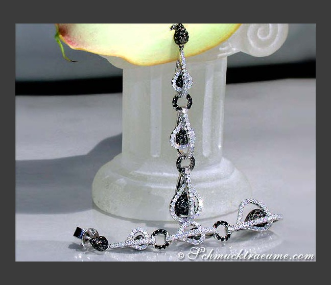 Extra long Dangle Earrings with Black & White Diamonds