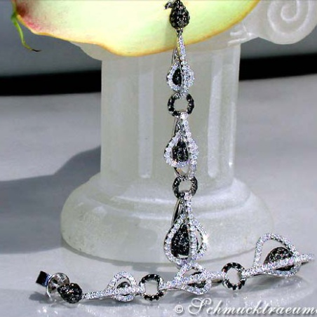 Extra long Dangle Earrings with Black & White Diamonds