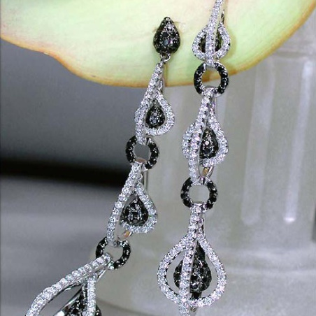 Extra long Dangle Earrings with Black & White Diamonds