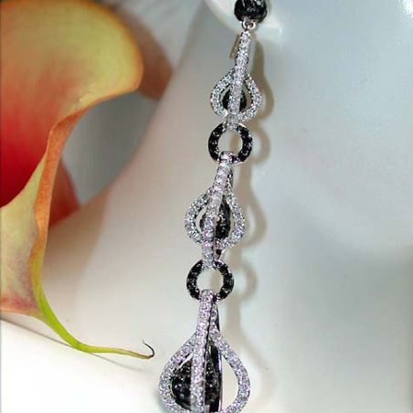 Extra long Dangle Earrings with Black & White Diamonds