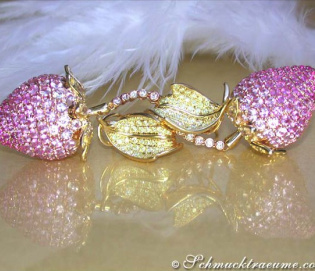 Strawberry Style Dangling Earrings with Pink & Yellow Sapphires